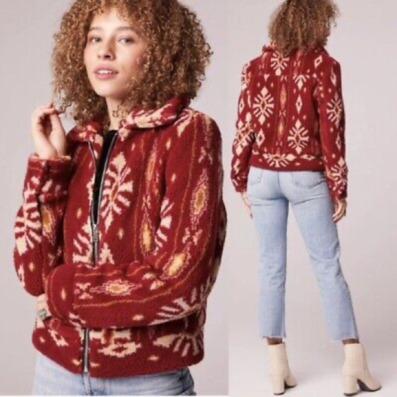 B.O.G. Collective Melrose Jacket in Garnet Gold Sherpa Teddy Full Zip Size M NWT - Picture 2 of 9